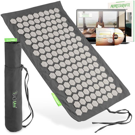 BACKLAXX Akupressurmatte Set mit weißen Lotusblüten-Druckpunkten - Inklusive Tragetasche, Instructionsbuch und Energiereise