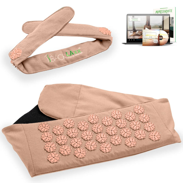 BACKLAXX Akupress to go Bundle bestehend aus Lendengurt rosé und Kopfband rosé - Kombinierbar mit Online-Kursen und der Energielehre für ganzheitliche Wellnessanwendung