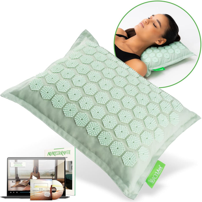 BACKLAXX Akupressurkissen in mintgrün mit 3.312 weißen hexagonalen Akupressurspitzen, Produkthauptbild