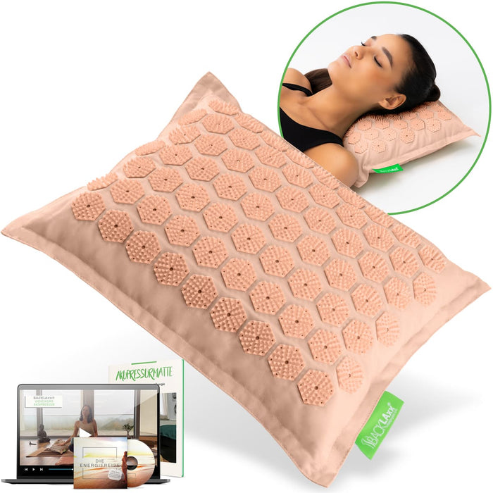 BACKLAXX Akupressurkissen in pastellrose mit 3.312 weißen hexagonalen Akupressurspitzen, Produkthauptbild
