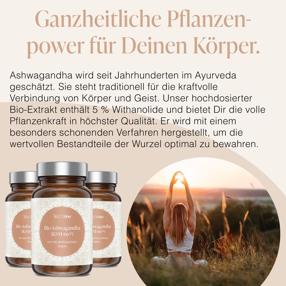 Bio Ashwagandha KSM-66® mit 5% Withanoliden - Ganzheitliche Pflanzenpower in hochdosiertem Extrakt, traditionell nach ayurvedischen Prinzipien
