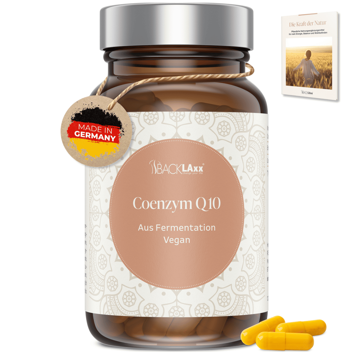 BACKLAXX Coenzym Q10 – veganes Q10 aus natürlicher Fermentation, hergestellt in Deutschland, hochwertig und rein.