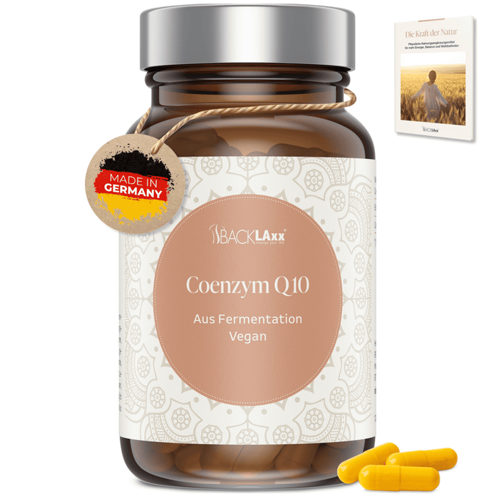 BACKLAXX Coenzym Q10 – veganes Q10 aus natürlicher Fermentation, hergestellt in Deutschland, hochwertig und rein.