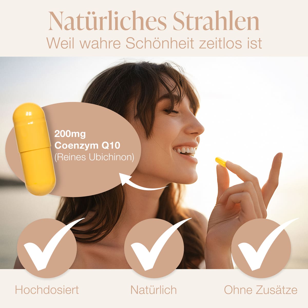 BACKLAXX Coenzym Q10 – 200 mg reines Ubichinon, hochdosiert, natürlich und ohne Zusatzstoffe für strahlende Schönheit.