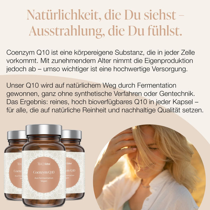 BACKLAXX Coenzym Q10 – natürlich fermentiert, hoch bioverfügbar, ohne Gentechnik oder Zusätze, für strahlende Ausstrahlung.