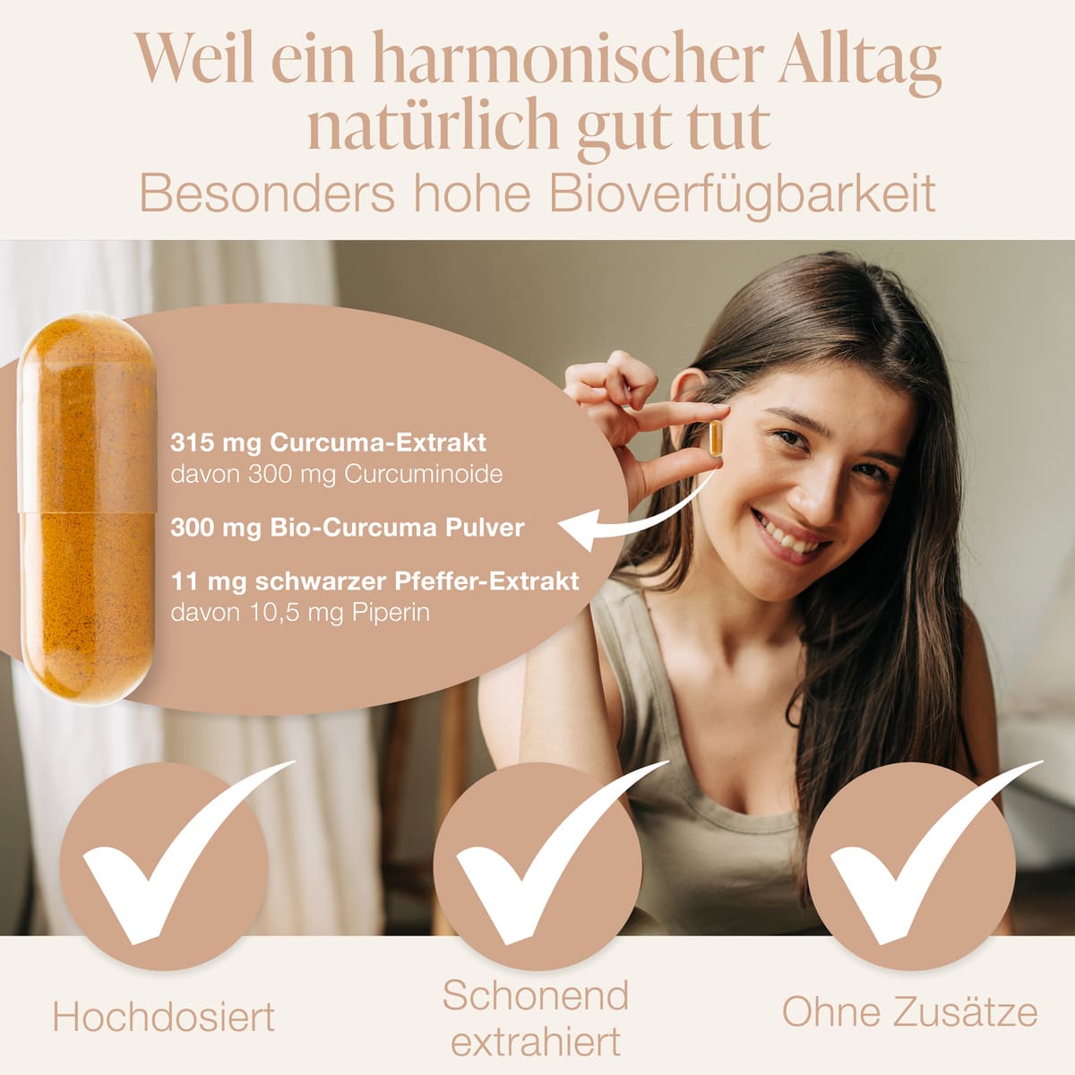 Curcuma-Kapsel mit hoher Bioverfügbarkeit - 315mg Extrakt, 300mg Bio-Curcuma und Piperin für optimale Wirkung, hochdosiert und zusatzfrei