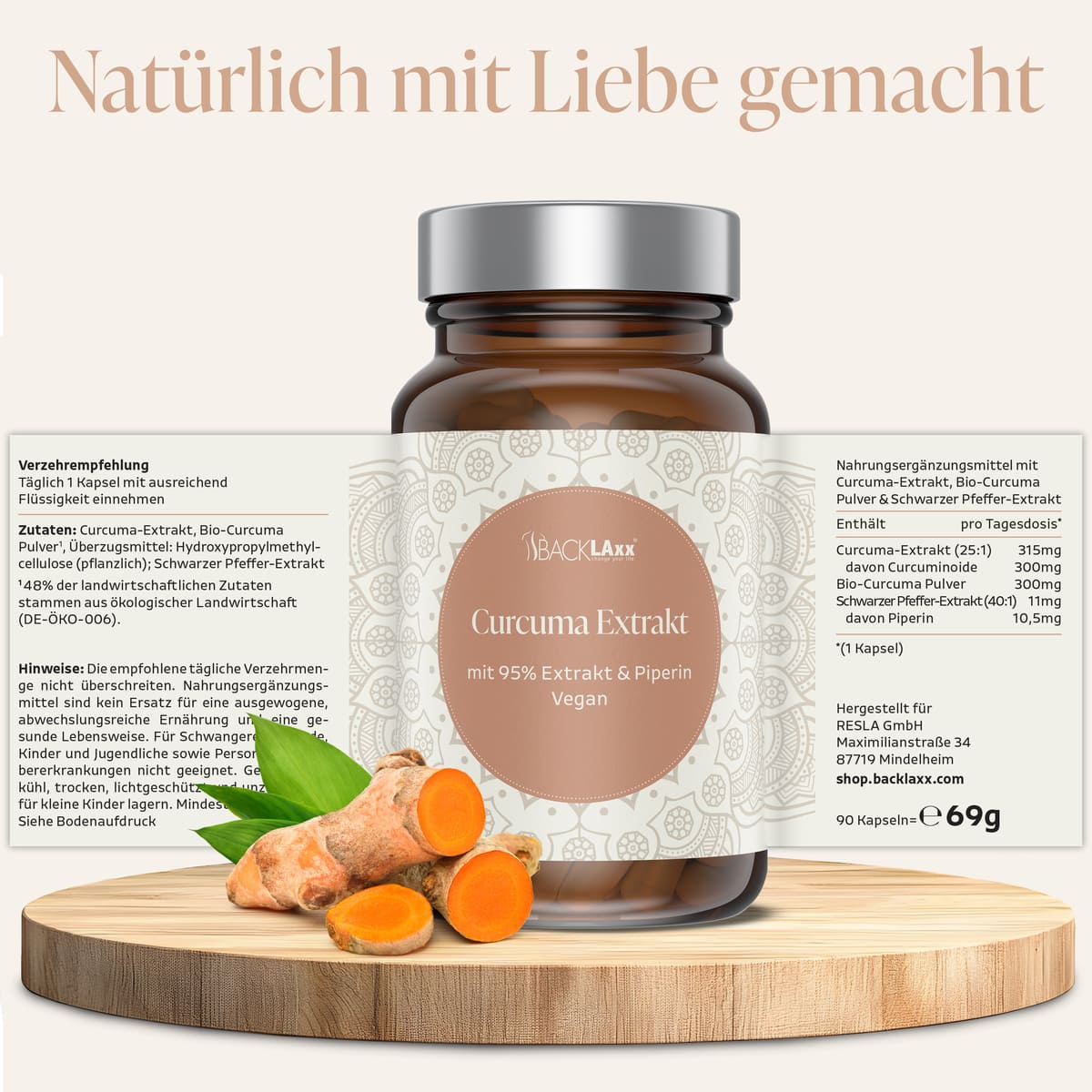 Veganes Curcuma Extrakt mit 95% Curcuminoiden und Piperin - Bio-Qualität, 90 Kapseln, natürlich hergestellt für optimale Bioverfügbarkeit