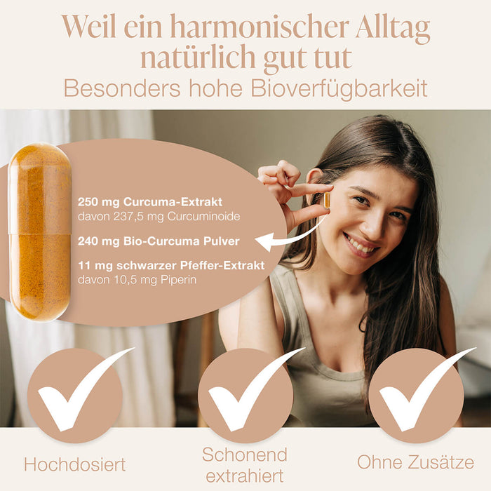 240 mg Bio-Curcuma Pulver und 11 mg schwarzer Pfeffer-Extrakt
