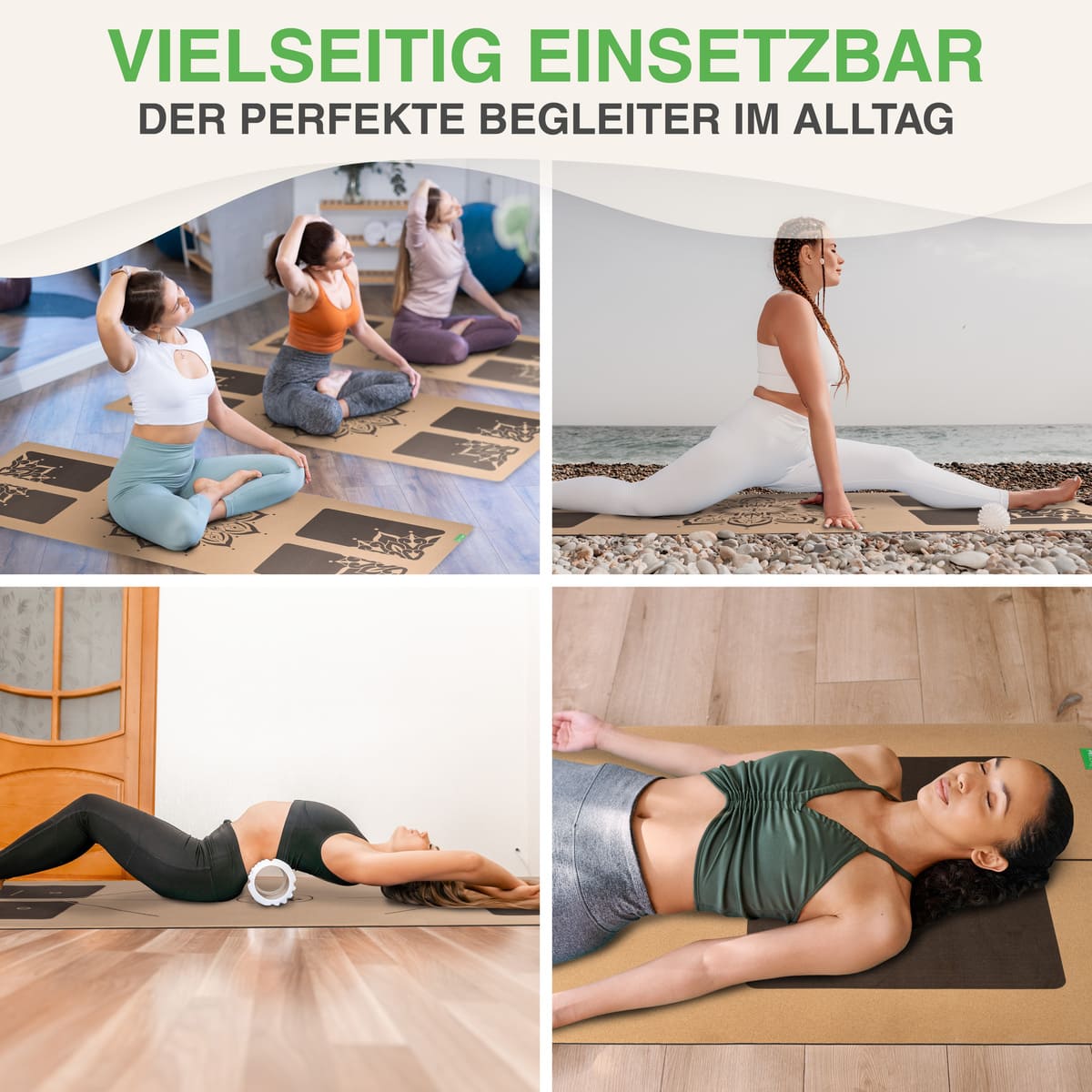 Collage auf Frauen, die Yogaübungen auf der BACKLAXX XL Yogamatte machen