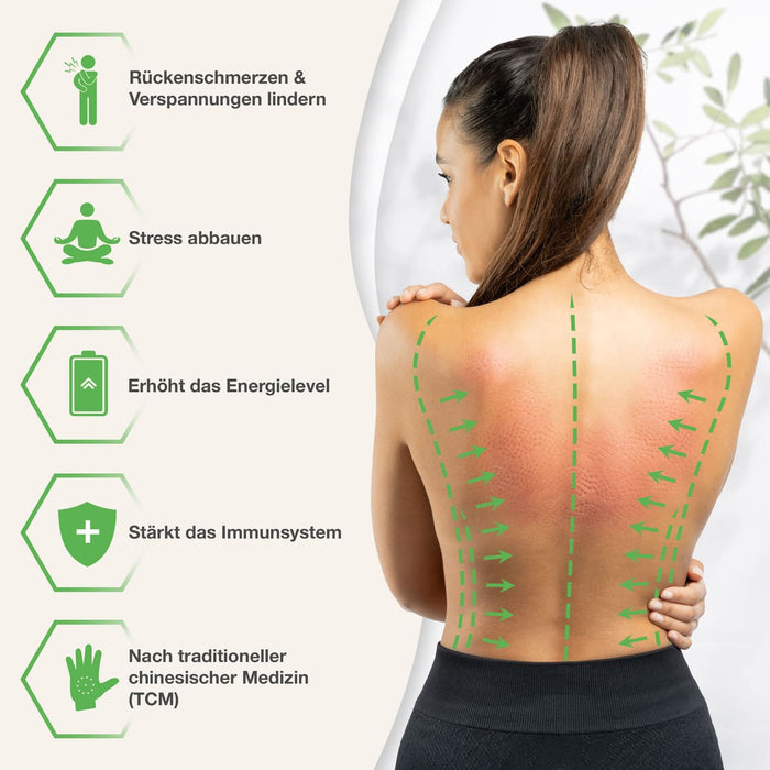 Akupressurmatte zur Linderung von Rückenschmerzen - TCM-Anwendung mit markierten Behandlungszonen für Stressabbau und Energiesteigerung
