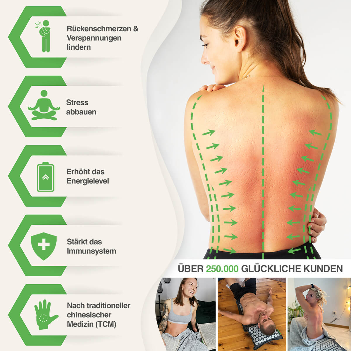 BACKLAXX Akupressurmatte lindert Rückenschmerzen und Verspannungen - TCM-basierte Lösung für Stressabbau mit über 250.000 zufriedenen Kunden