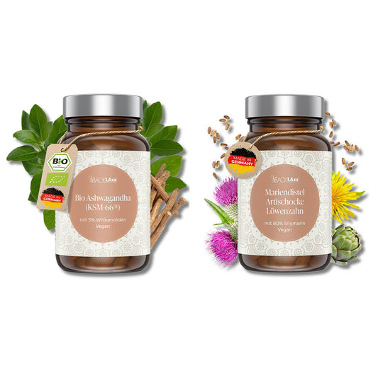 BACKLAXX Bio Ashwagandha KSM-66® mit 5% Withanoliden - Veganes Nahrungsergänzungsmittel in Braunglasflasche mit EU-Bio-Zertifizierung und Made in Germany
