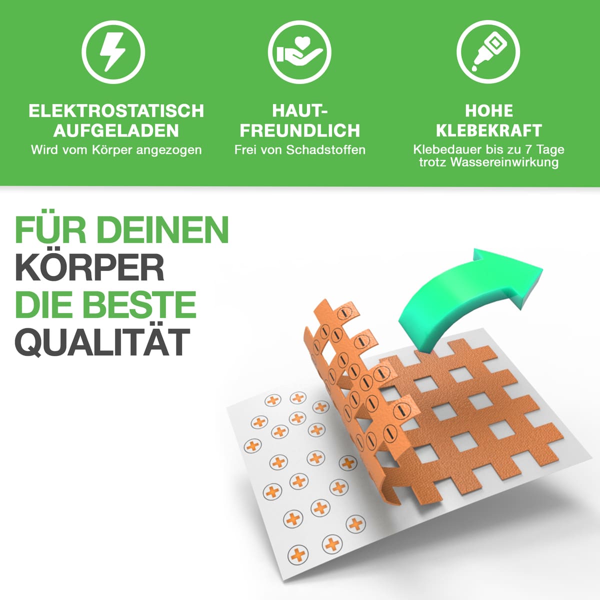 BACKLAXX Gitterpflaster in bester Qualität - Elektrostatisch aufgeladen, hautfreundlich und mit 7 Tagen Klebekraft trotz Wassereinwirkung

