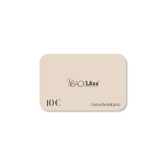 BACKLAXX Gutscheinkarte über 10€ im eleganten beigen Design - Perfektes Geschenk für Wellness- und Gesundheitsprodukte

