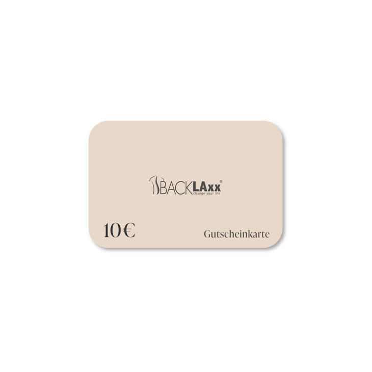 BACKLAXX Gutscheinkarte über 10€ im eleganten beigen Design - Perfektes Geschenk für Wellness- und Gesundheitsprodukte
