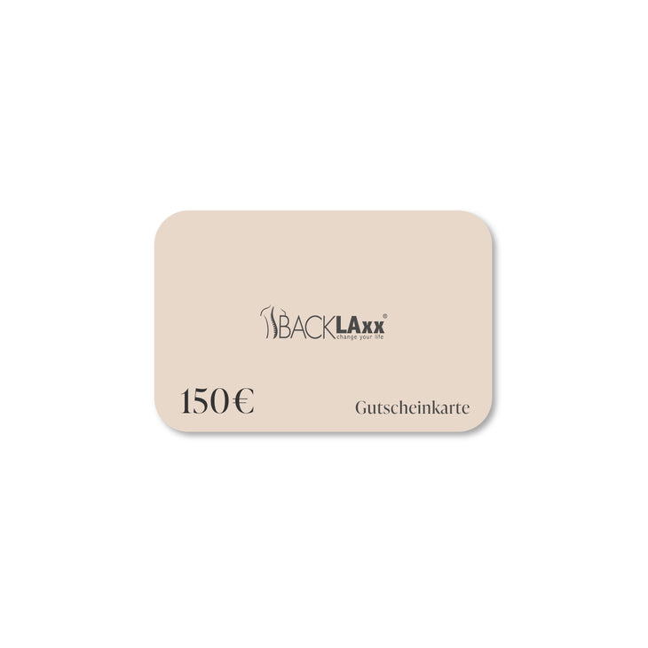 BACKLAXX Gutscheinkarte über 150€ im eleganten beigen Design - Perfektes Geschenk für Wellness- und Gesundheitsprodukte
