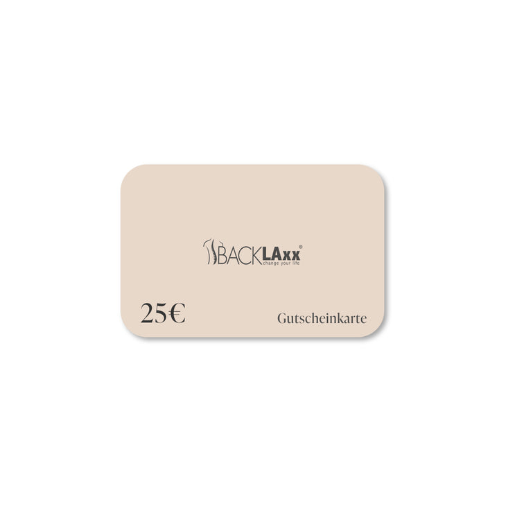 BACKLAXX Gutscheinkarte über 25€ im eleganten beigen Design - Perfektes Geschenk für Wellness- und Gesundheitsprodukte
