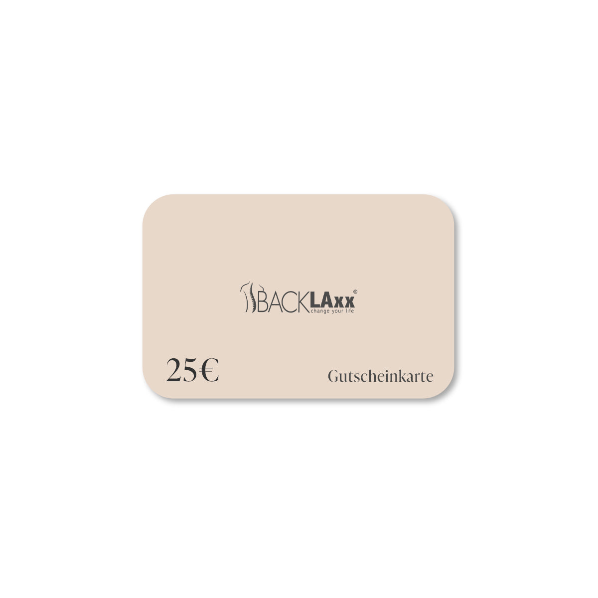 BACKLAXX Gutscheinkarte über 25€ im eleganten beigen Design - Perfektes Geschenk für Wellness- und Gesundheitsprodukte