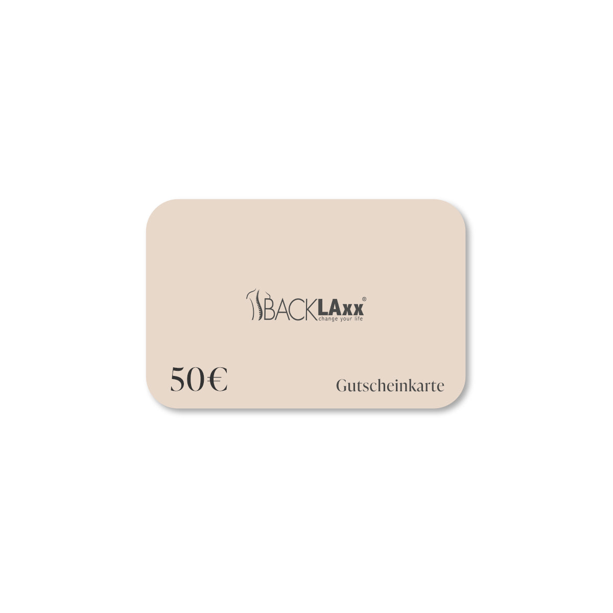 BACKLAXX Gutscheinkarte über 50€ im eleganten beigen Design - Perfektes Geschenk für Wellness- und Gesundheitsprodukte