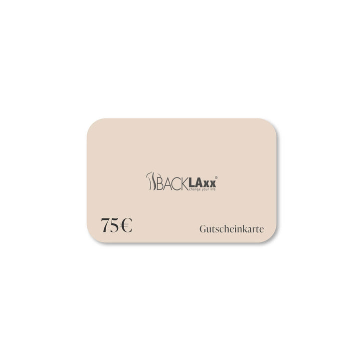 BACKLAXX Gutscheinkarte über 75€ im eleganten beigen Design - Perfektes Geschenk für Wellness- und Gesundheitsprodukte
