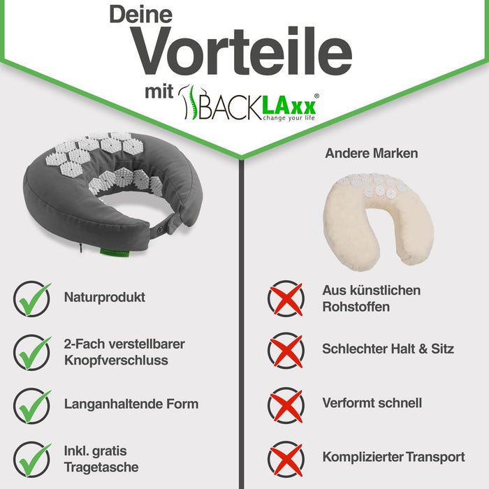 BACKLAxx Nackenkissen als Naturprodukt mit verstellbarem Verschluss - Formstabil und mit Tragetasche im Vergleich zu künstlichen Alternativen
