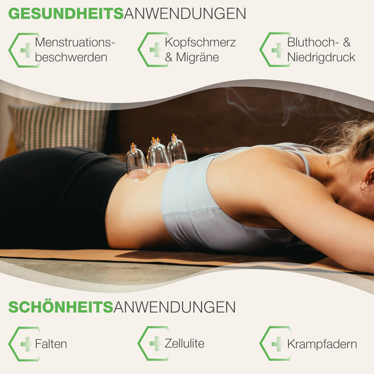 BACKLAXX Schröpfglas-Therapie für Gesundheits- und Schönheitsanwendungen - Hilft bei Menstruationsbeschwerden, Kopfschmerzen, Blutdruckproblemen sowie gegen Falten und Cellulite
