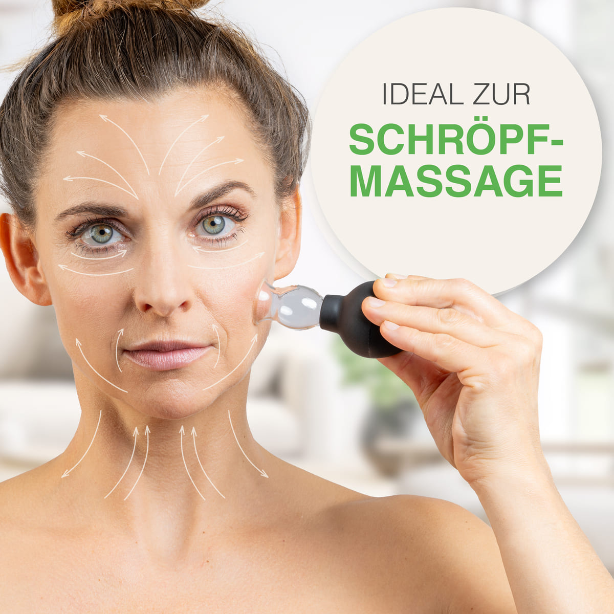 BACKLAXX Schröpfglas ideal zur Massage - Anwendungstechnik mit transparentem Saugnapf für verbesserte Durchblutung und Muskelentspannung am Nacken
