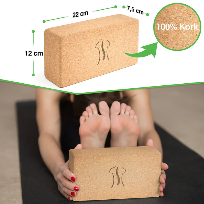 BACKLAXX Yoga-Block aus 100% Kork mit Maßen 22x12x7,5 cm - Praktische Größe für vielseitige Unterstützung bei Yogaübungen wie Vorwärtsbeugen
