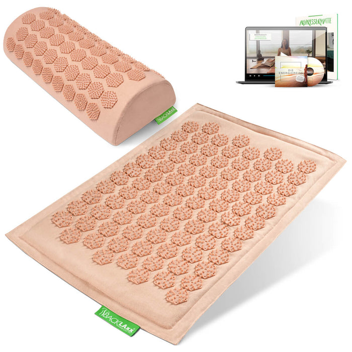 BACKLAXX Akupressurfußmatte-Set in  rosé mit Nackenkissen rosé - für Entspannung und Schmerzlinderung mit Online-Anleitung
