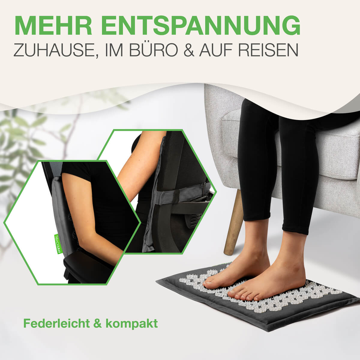 BACKLAXX Akupressur-Fußmatte für mehr Entspannung zuhause, im Büro und auf Reisen - Federleichte und kompakte Reflexzonenmatte für Fußmassage
