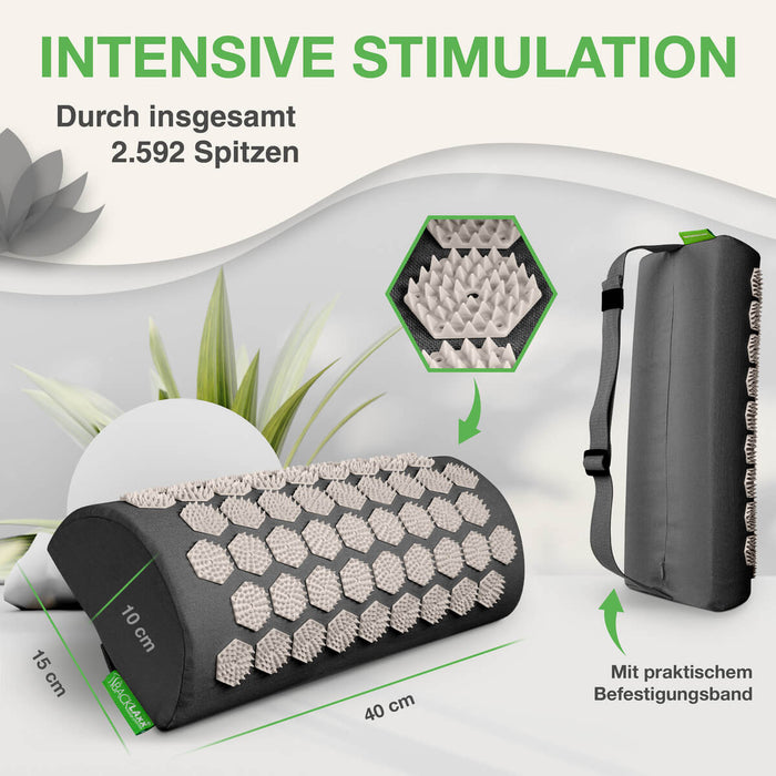 BACKLAXX Akupressur-Nackenrolle mit 2.592 Spitzen für intensive Stimulation - 40x15x10 cm mit praktischem Befestigungsband für gezielte Massage