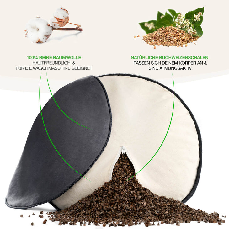 BACKLAXX Yogakissen mit hochwertigen, natürlichen Materialien - Atmungsaktiver Bezug und anpassbare Füllung für optimalen Sitzkomfort bei Yoga und Meditation
