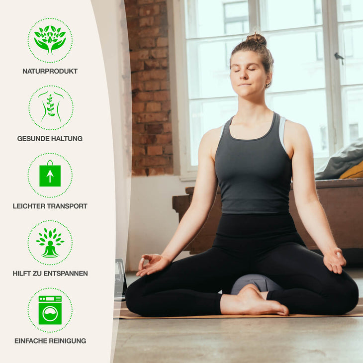BACKLAXX Yogakissen unterstützt gesunde Haltung und Entspannung - Naturprodukt mit leichtem Transport und einfacher Reinigung für meditative Übungen
